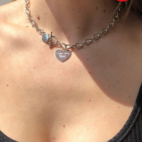mam262 Jewelry - Silver Toggle Heart Charm Necklace